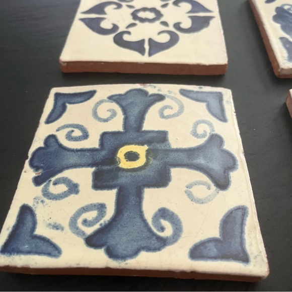 Mexican Hand Painted Terra-Cotta Talavera Vintage Tiles Set of 4 - Picture 6 of 11